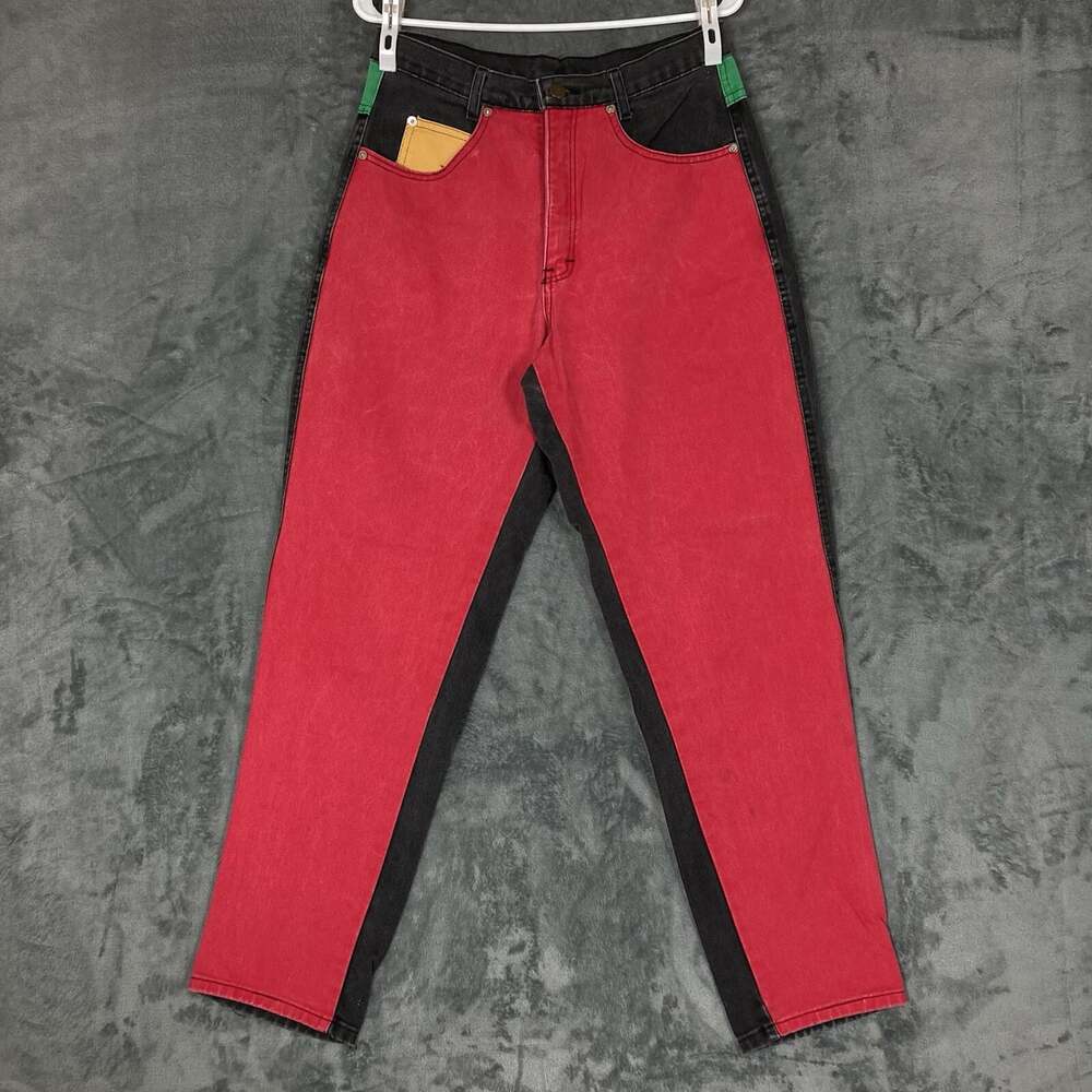 Vintage Jeans Womens 11 Color Block Dyed Mom High Rise Tapered Leg USA 90s 29x29